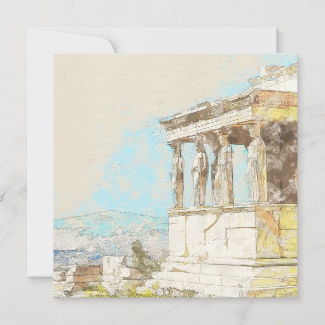 Vintage Colour Sketch Postcard of Athens, Greece  (Front)