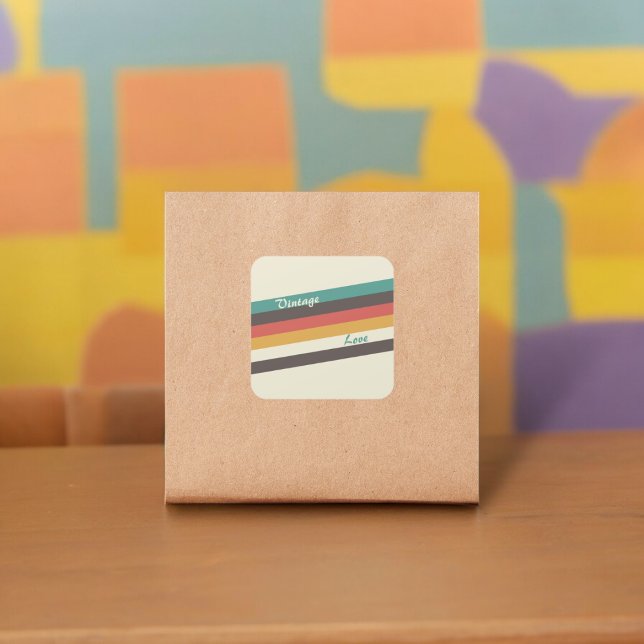 Vintage Colour Stripes  Square Sticker (retro vintage party theme sticker,birthday party sticker,gift pack,envelope,return gift sticker)