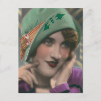 Vintage Colour Tinted Flapper Postcard