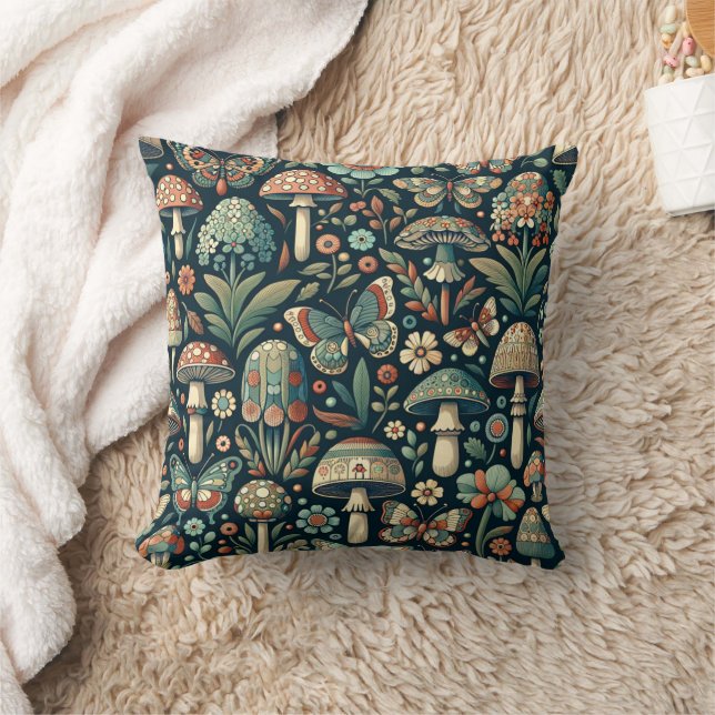 Vintage Coloured Butterflies, Mushrooms and Foliag Cushion (Blanket)