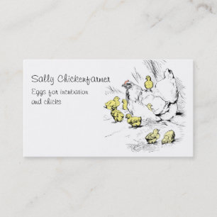 Vintage coloured drawing of a hen and chicks business card