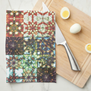Vintage coloured opaque kaleidoscope mosaic tea towel