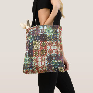 Vintage coloured opaque kaleidoscope mosaic tote bag