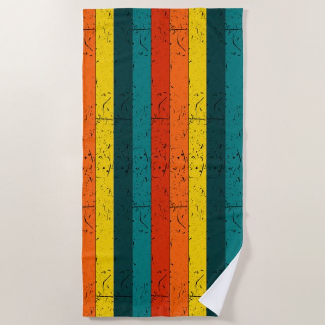 Vintage Coloured Stripes Beach Towel (Front)