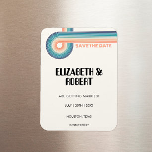 Vintage Colourful 70'S Retro Wedding Save The Date Magnet
