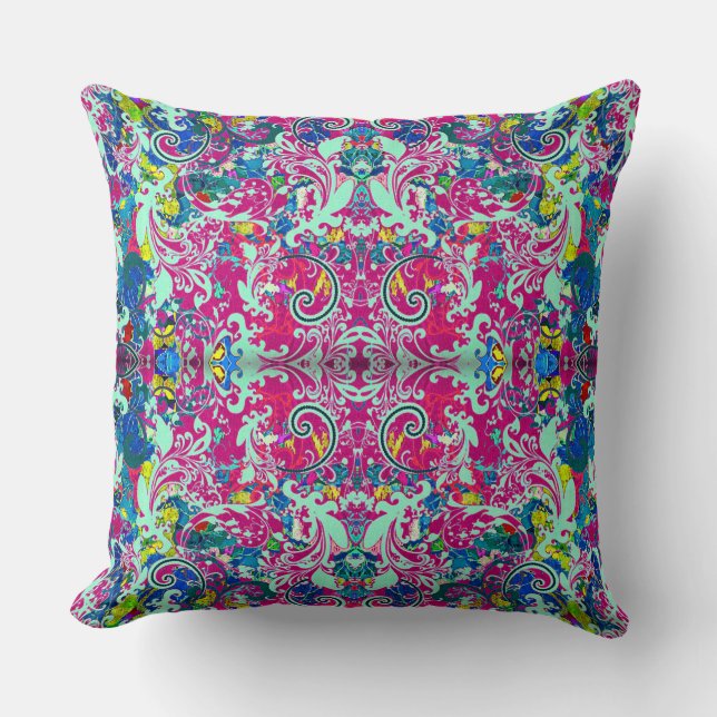 Vintage colourful abstract floral cushion (Front)