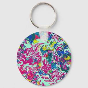 Vintage colourful abstract floral key ring