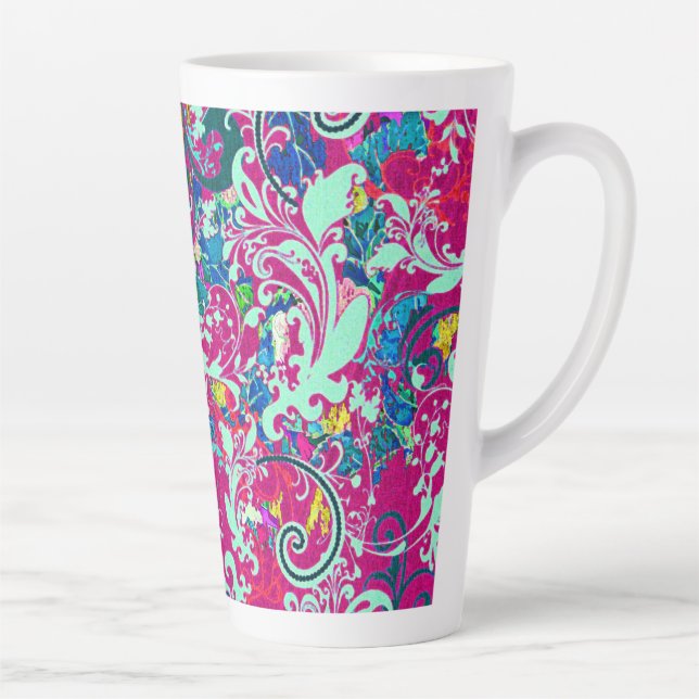 Vintage colourful abstract floral latte mug (Right)