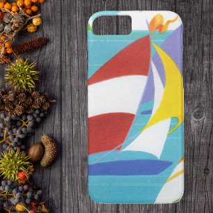 Vintage Colourful Abstract Sailboats in Water