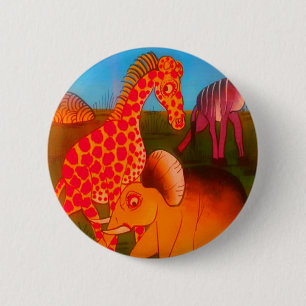 Vintage Colourful African wild animal colours desi 6 Cm Round Badge