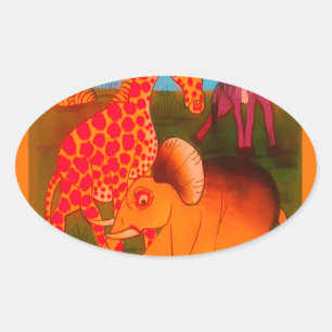 Vintage Colourful African wild animal colours desi Oval Sticker