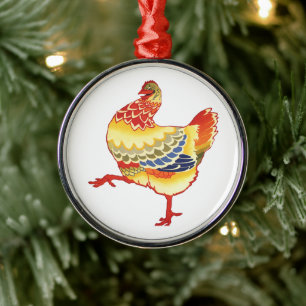 Vintage Colourful Barnyard Chicken from Farm Metal Ornament