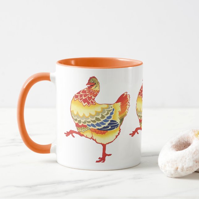 Vintage Colourful Barnyard Chicken from Farm Mug (With Donut)