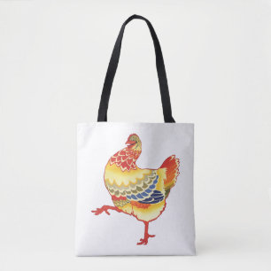 Vintage Colourful Barnyard Chicken from Farm Tote Bag