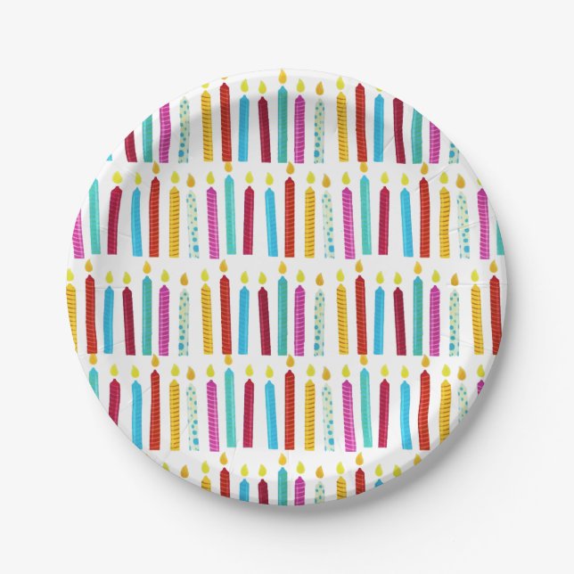 Vintage Colourful Birthday Candles Party Paper Plate (Front)
