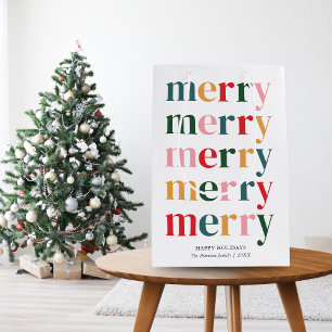 Vintage Colourful Bold Typography Merry Christmas Medium Gift Bag