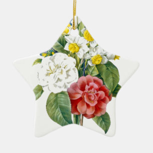 vintage colourful botanical flowers by Redoute. Ceramic Tree Decoration