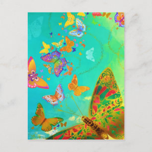 Vintage Colourful Butterfly Gold Glitter Watercolo Holiday Postcard