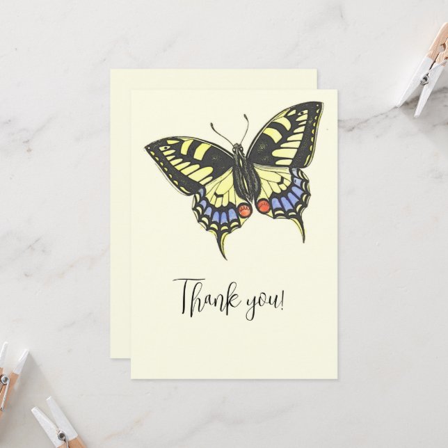 Vintage Colourful Butterfly  Thank You Card (Front/Back In Situ)