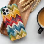 Vintage Colourful Chevron Monogram rainbow Case-Mate iPhone 14 Case<br><div class="desc">Presenting our stylish monogram design,  showcasing large typography initials in a timeless classic font,  complemented by your name below and adorned with chic rainbow-coloured chevron stripes.</div>