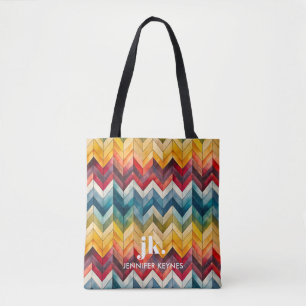 Vintage Colourful Chevron Monogram rainbow Tote Bag