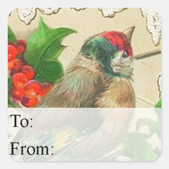 Vintage Colourful Christmas Bird Gift Tag (Front)