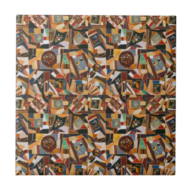 Vintage Colourful Crazy Quilt Ceramic Tile (Front)
