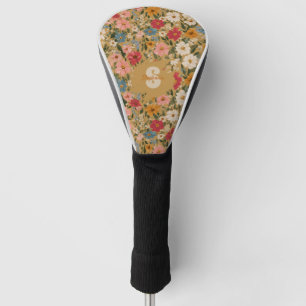 Vintage Colourful Daisy Pattern - Mustard Golf Head Cover