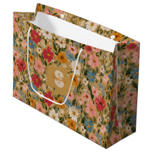 Vintage Colourful Daisy Pattern - Mustard Large Gift Bag
