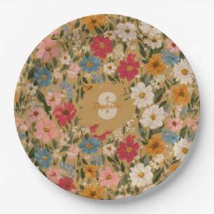 Vintage Colourful Daisy Pattern - Mustard Paper Plate