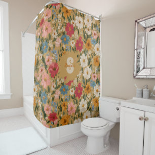Vintage Colourful Daisy Pattern - Mustard Shower Curtain
