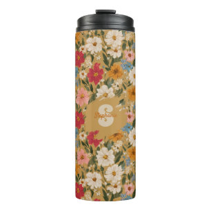 Vintage Colourful Daisy Pattern - Mustard Thermal Tumbler
