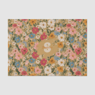 Vintage Colourful Daisy Pattern - Mustard Tissue Paper