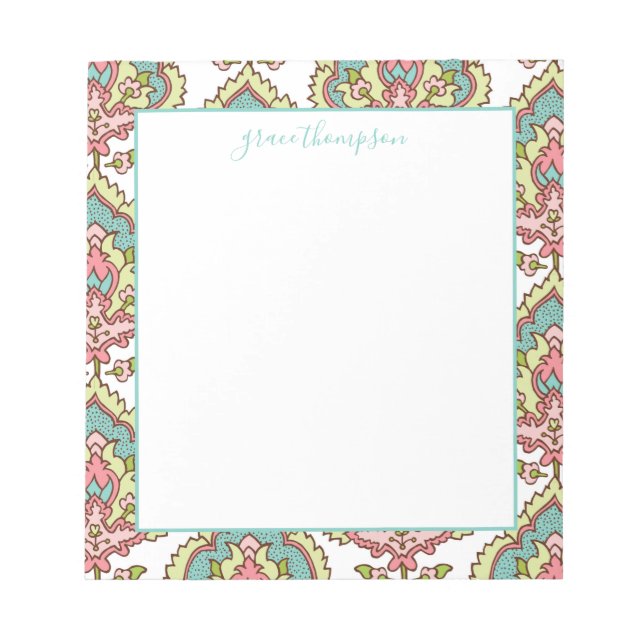 Vintage Colourful Damask Pattern Notepad (Front)