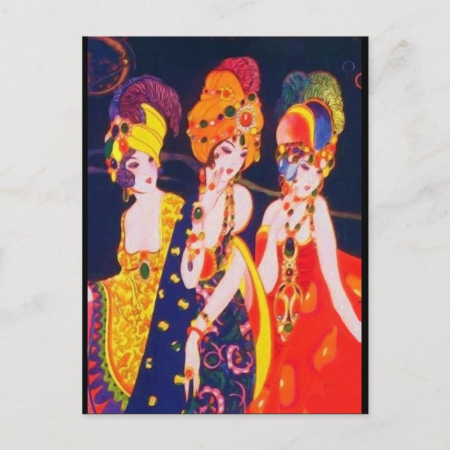 Vintage Colourful Deco Women with Jewellery Postcard (Front)