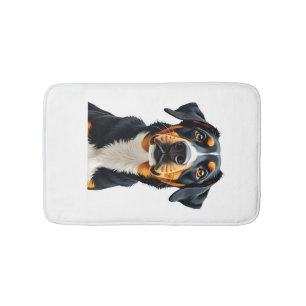Vintage Colourful Dog Portrait Illustration Retro  Bath Mat
