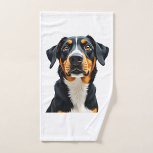 Vintage Colourful Dog Portrait Illustration Retro  Hand Towel