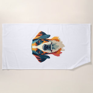 Vintage Colourful Dog Portrait Pop Art Style Pet I Beach Towel