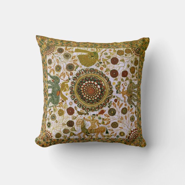 Vintage Colourful Fine Bengali Elephant Pattern Cushion (Front)