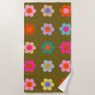 Vintage Colourful Floral Abstract Retro Flowers Beach Towel