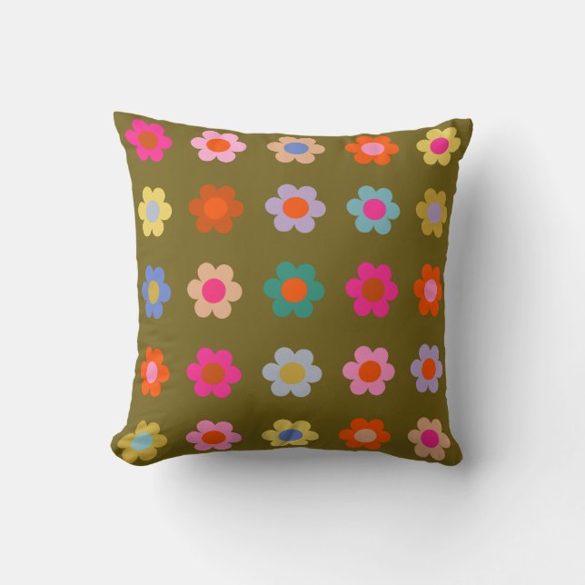 Vintage Colourful Floral Abstract Retro Flowers Cushion (Front)