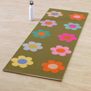 Vintage Colourful Floral Abstract Retro Flowers Yoga Mat