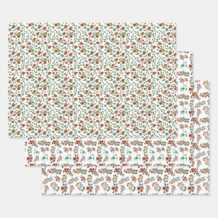 Vintage Colourful Floral Bird Pattern Christmas Wrapping Paper Sheet