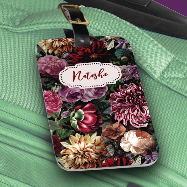 Vintage colourful Floral monogrammed Luggage Tag (Creator Uploaded)