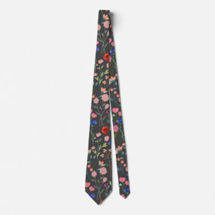 Vintage Colourful Floral Pattern VCFP2301. DGrey B Tie