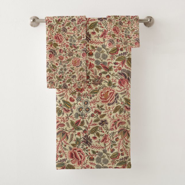 Vintage Colourful Floral Print Bath Towel Set (Insitu)