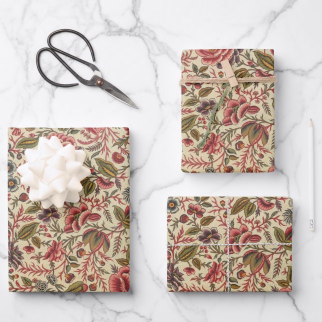 Vintage Colourful Floral Print Wrapping Paper Sheet (Front)