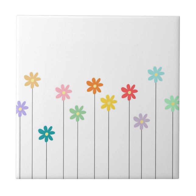 Vintage Colourful Flower Ceramic Tile (Front)