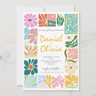 Vintage Colourful Flower Retro Wedding Invitation