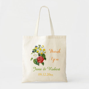 vintage colourful flowers wedding favour thank you tote bag